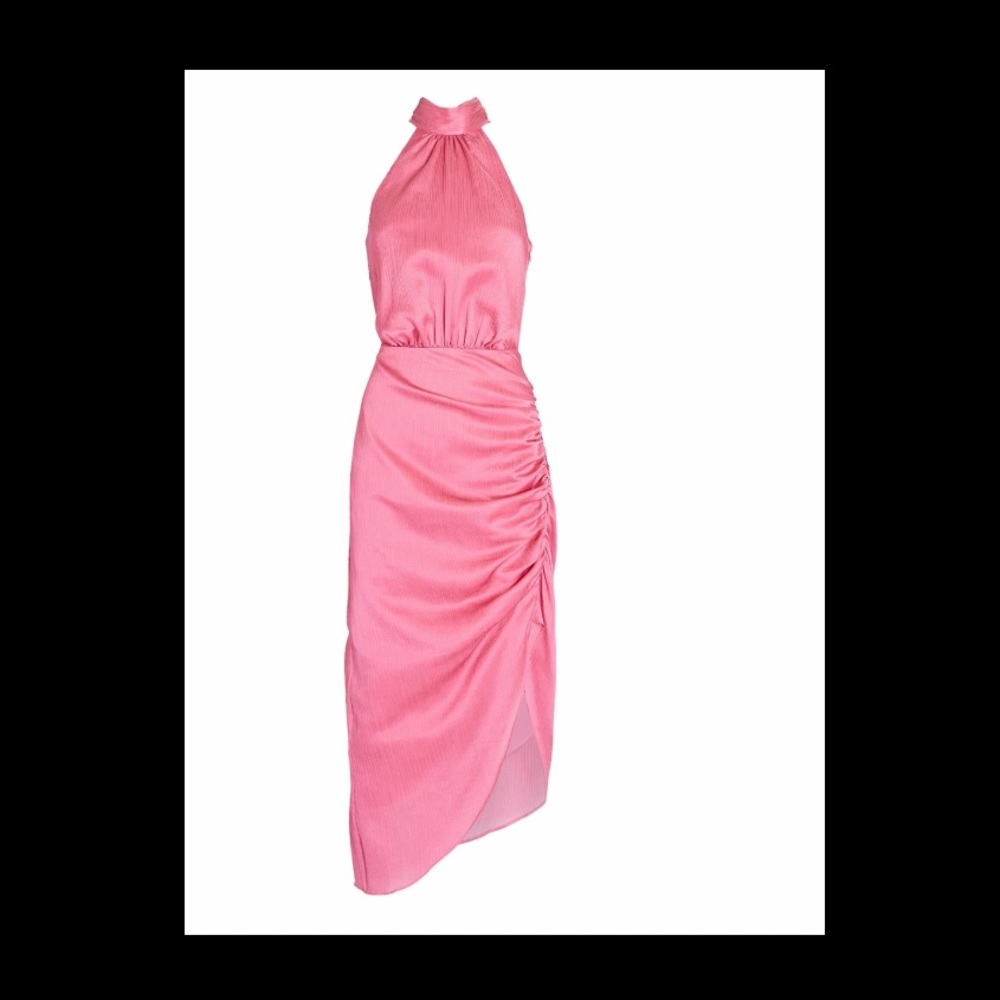 Authentic Veronica Beard Gabriella Ruched Halter Midi-Dress color pink sherbet